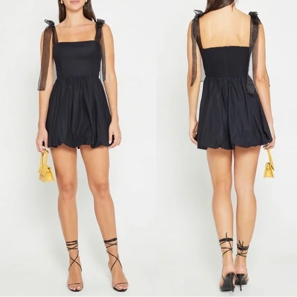 NEW Reformation Organic Cotton Enza Dress Black Shoulder Bows Size 10 - Picture 1 of 9